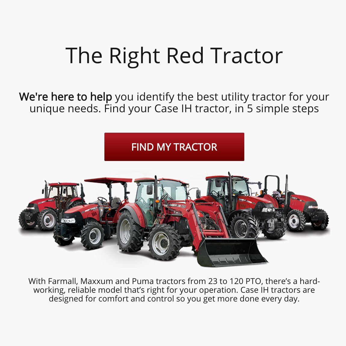 Find the right #CaseIH utility tractor in 5 easy steps: bit.ly/2mRQpif #RightRedTractor
