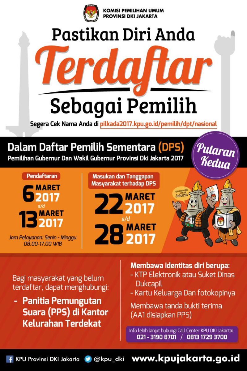 Bagi yg blm terdaftar di putaran pertama, jgn sampai tdk dpt memperoleh hak suara di putaran 2. Satu suaramu sgt berarti. Jangan golput