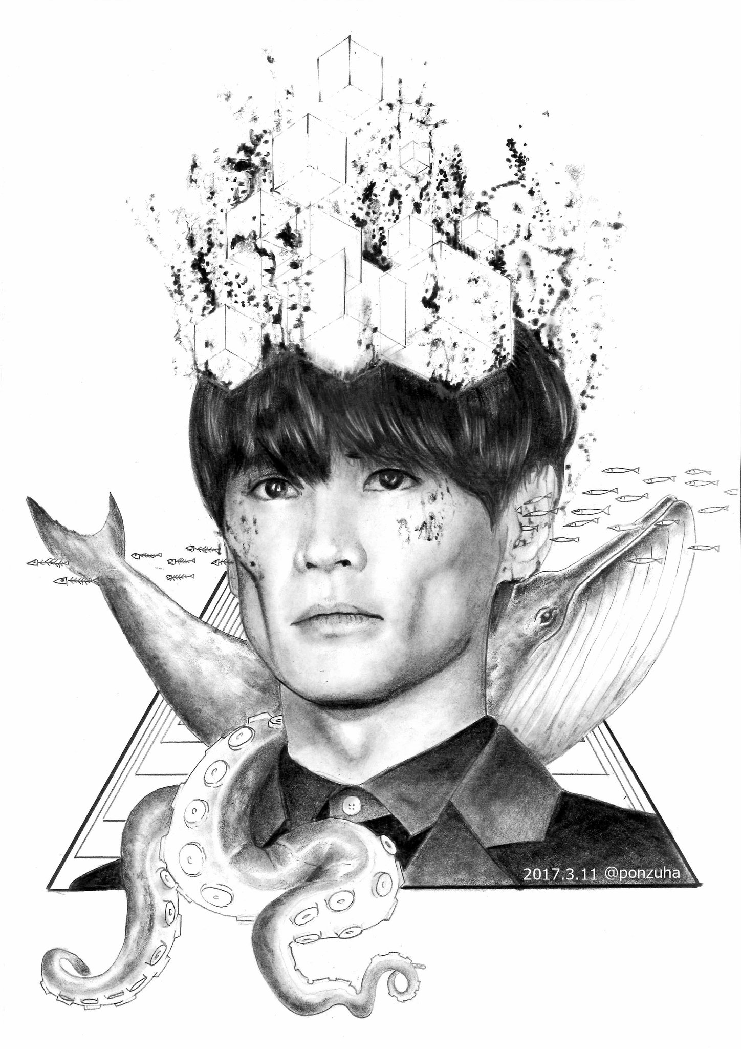 一点物 ◇ 原画 山口一郎 ◇ HANA ・モノクロ 山口一郎 絵 / HANA（モノクロ）/ サイズ・スクエア（小
