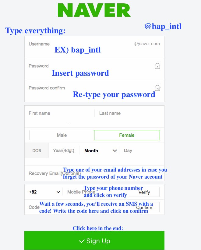 B A P 인터네셔널 Tutorial How To Make A Naver Account With It You Can Click On Under Bap S Videos And Mvs On Naver Tv Cast And Under Bap S Articles T Co R0cxihx1od