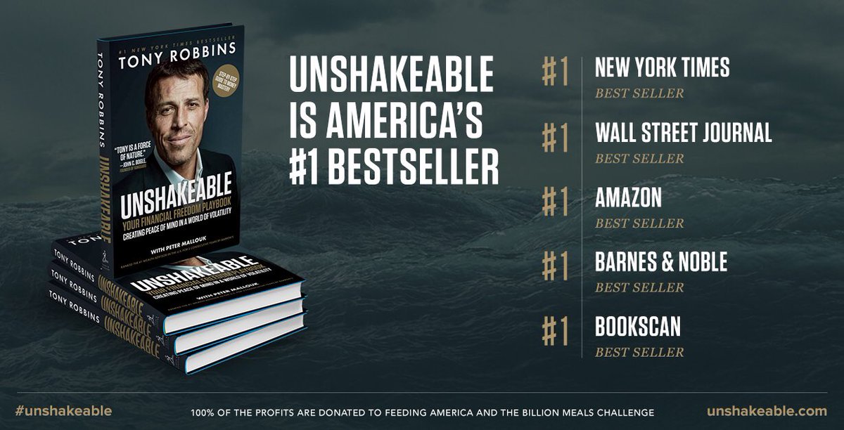 TonyRobbins's tweet image. It's a privilege to have #UNSHAKEABLE recognized as America's #1 best selling book by the world's most iconic media outlets &amp;amp; retailers!🙏