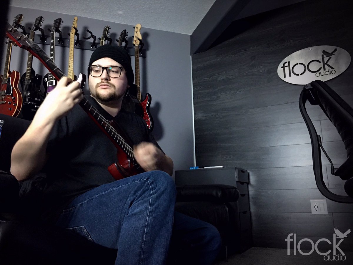 FlockAudio's tweet photo. Xander of #endsintragedy tracking some newly written leads in the #studio - #yeg #yegmusic #flockaudio #tracking @Schecter_Guitar https://t.co/yVIITr7Zrh