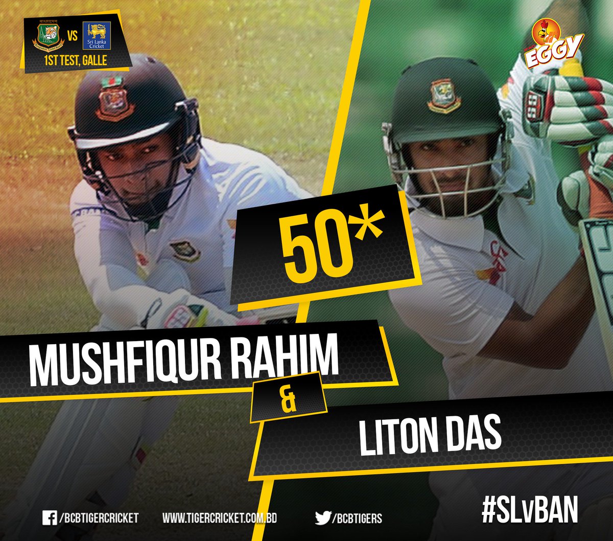 BCBtigers's tweet image. Mushfiqur and Liton bring up 50 in the 6th wicket partnership. #SLvBAN