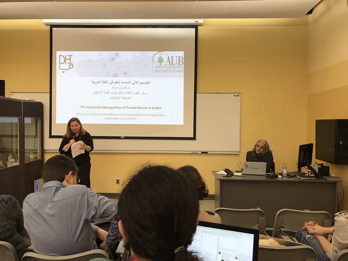 menalib's tweet photo. Keynote by Ghassan Mourad on Automatic Recognition of Proper Nouns in Arabic #DHIB2017 https://t.co/D04eQr7L6C