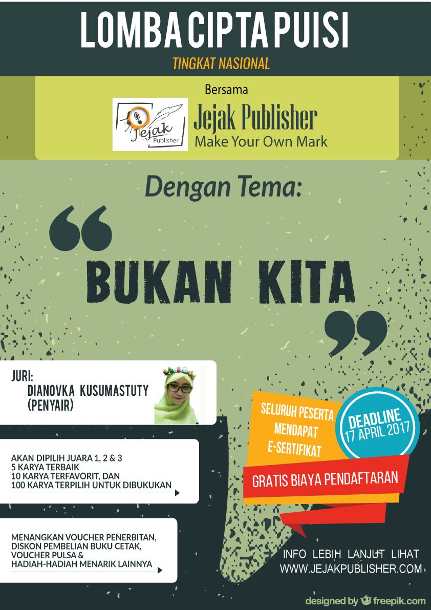 @JejakPublisher kepada rerintik rindu yang semakin menderu, i still love you ... * #lombaciptapuisi
#BukanKita #jejakpublisher