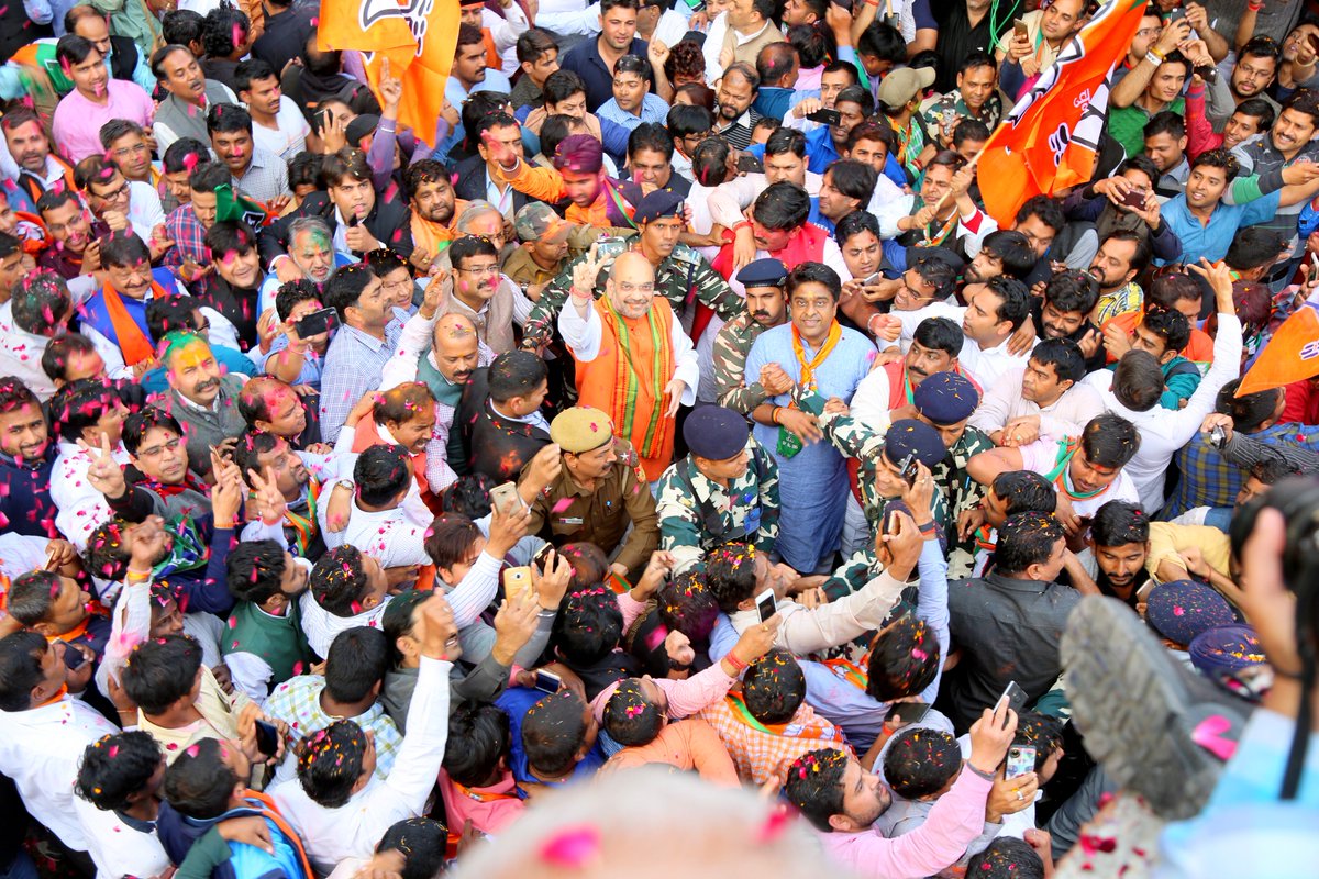 Sharing some images of celebration at BJP HQ. Thank you all for your love and support.