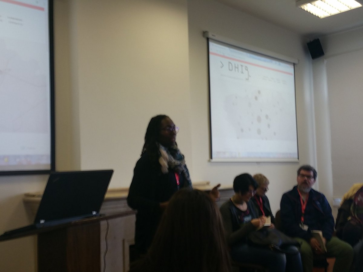 DHIBeirut's tweet photo. @KimFoxWOSU talking about her life 101 project at the #DHIB2017 lightning talks sessions. https://t.co/dZkEQ24gP7