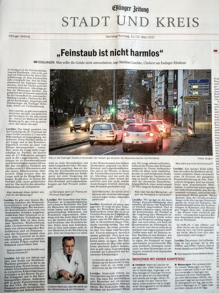 Jan_sagt's tweet image. Der Chefarzt der Klinik für Kardiologie, Angiologie und Pneumologie in Esslingen Dr. Leschke sagt: "Feinstaub ist nicht harmlos"