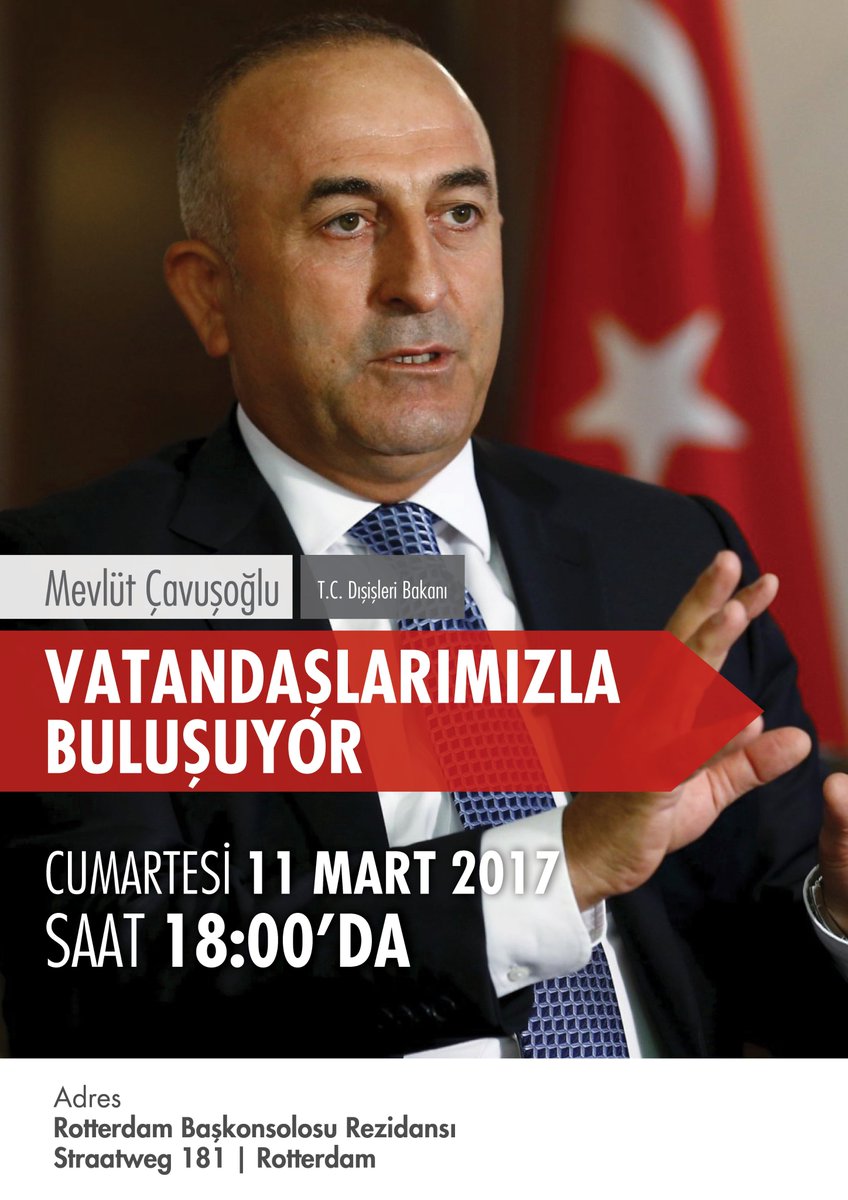 #Hollanda salonları iptal etti
Dışişleri Bakanımız <a href="/MevlutCavusoglu/">Mevlüt Çavuşoğlu</a> #Rotterdam Başkonsolosluğunda vatandaşlarımızla buluşuyor

<a href="/AKPartiYSKM/">AK Parti Yurt Dışı Seçim Koordinasyon Merkezi</a>