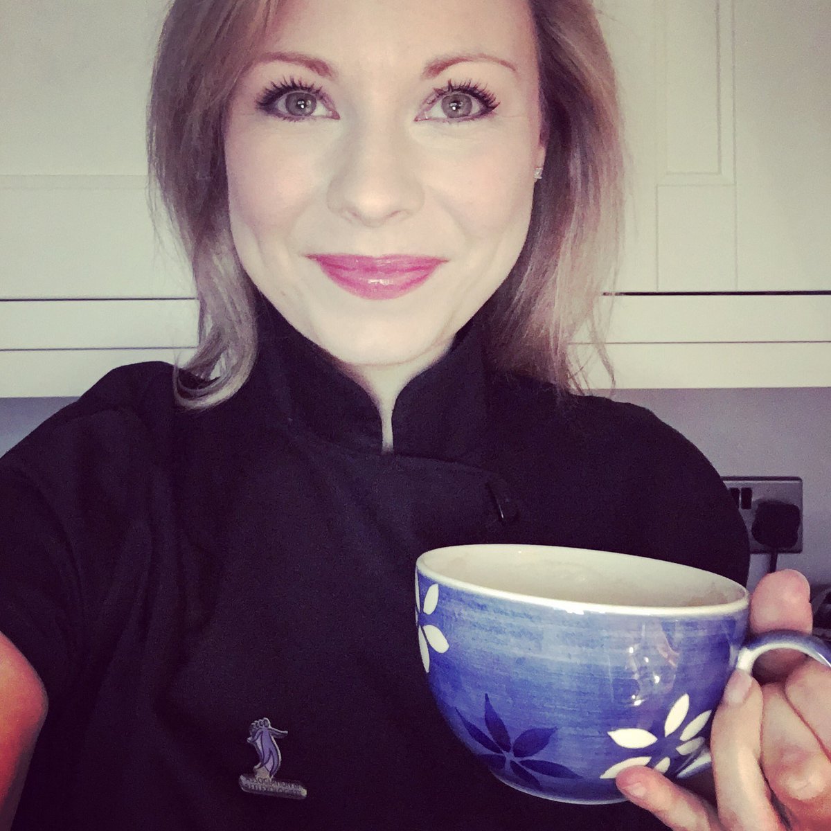 ReflexologyKate's tweet photo. Quick cup of coffee.  My son made a joke while I took this pic hence the funny look to the ceiling trying not to spit coffee everywhere https://t.co/BMy0EK19ca