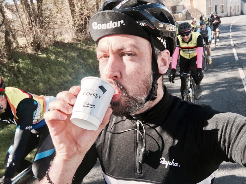 joevelomo's tweet photo. Enjoying a cup of @CoffeyArch @LondonRoadClub @ClubPeloton #RidetoMIPIM #PeletonLife #Day3 #Stage3 #Livestream https://t.co/Sw5uFlBLVD