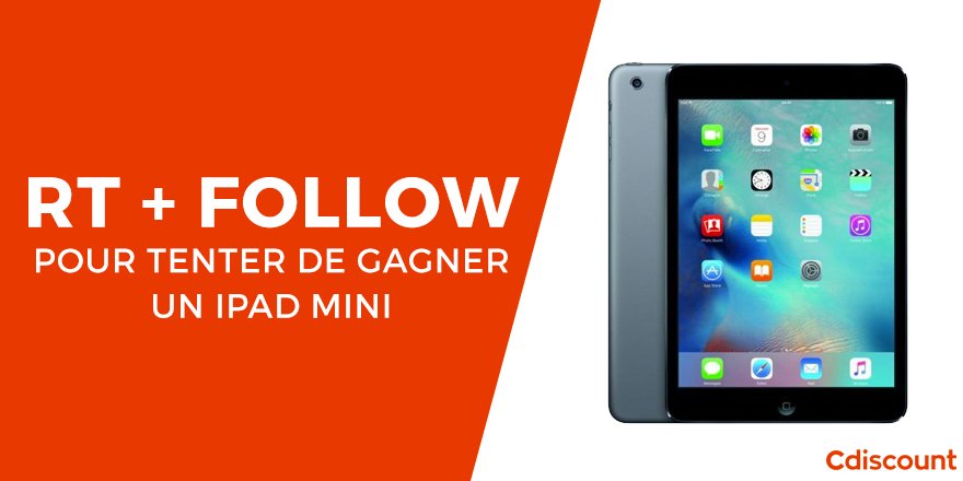 Cdiscount's tweet image. JEU 🎁
 
RT + Follow pour tenter de remporter un iPad Mini ➔ bit.ly/2mrqRG5
 
#Concours