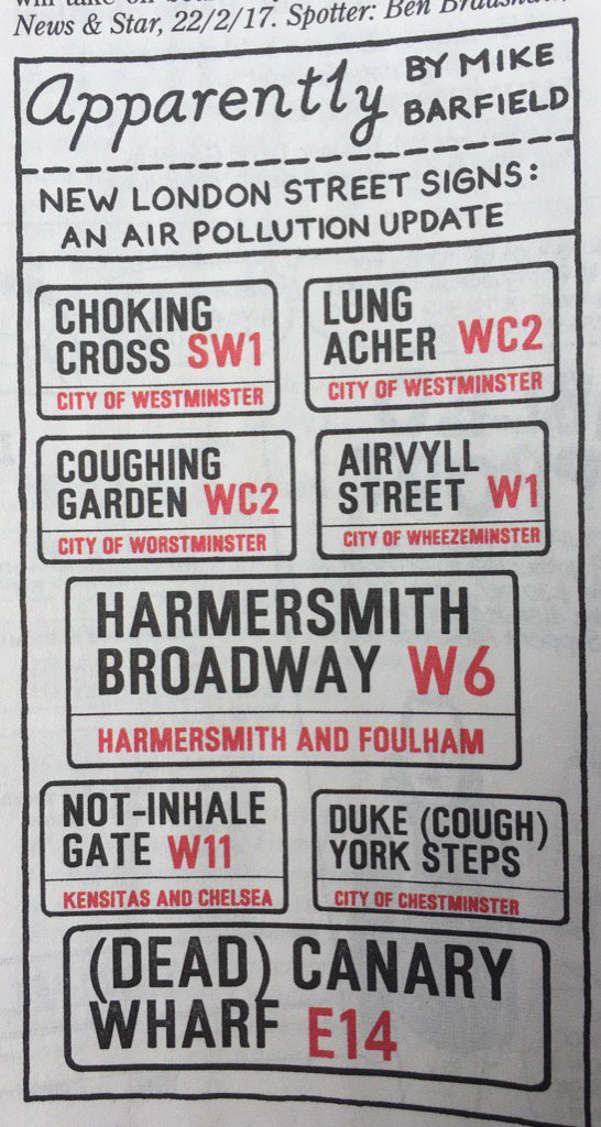 edu4drr's tweet image. @CleanAirLondon I thought you might like this, from this weeks @PrivateEyeNews Great borough names too! #airpollution