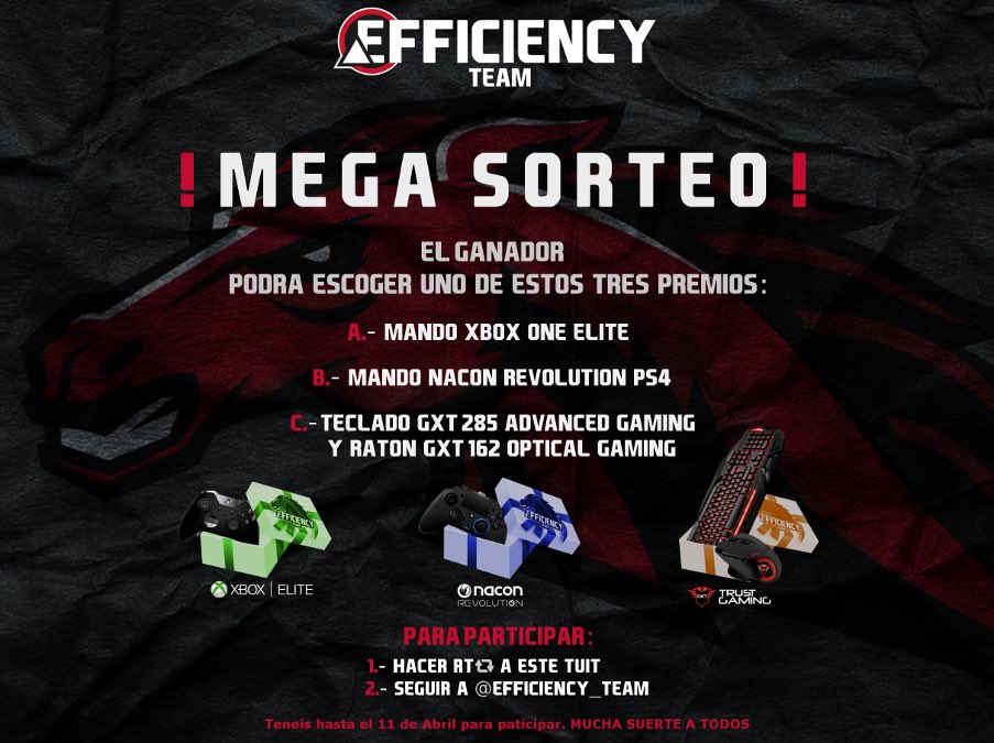 Efficiency_team's tweet photo. 💥❗️MEGA SORTEO❗️💥
               ¡ Participa !
  🎁Premio espectacular 🎁

▪️RT 🔁
➕Sigue a @Efficiency_team 

⏳Finaliza el 11/Abril. https://t.co/MfXGRHhoUw