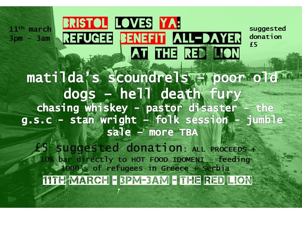 Also, playing at the Red Lion on Whitehall Road in Bristol this evening, benefit gig for #hotfoodidomeni