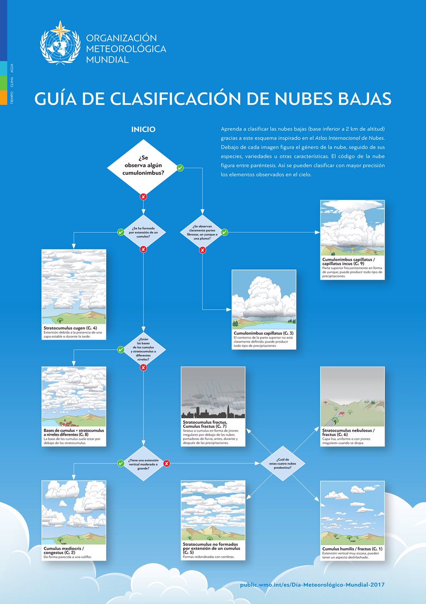 jantsalado's tweet photo. ☁️¿Miras al cielo y no sabes qué tipo de nubes ves?☁️Utiliza esta guía fácil para clasificarlas gracias a @WMO #Entendiendolasnubes https://t.co/JZV1rKcb7k
