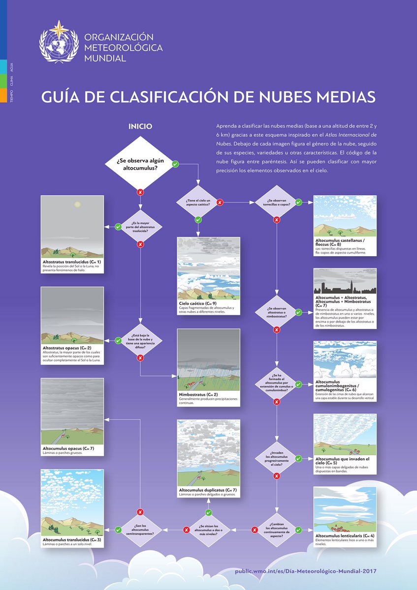 jantsalado's tweet photo. ☁️¿Miras al cielo y no sabes qué tipo de nubes ves?☁️Utiliza esta guía fácil para clasificarlas gracias a @WMO #Entendiendolasnubes https://t.co/JZV1rKcb7k