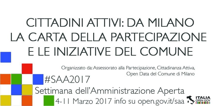 opengovitaly's tweet photo. Alle 15 si parla di cittadinanza attiva: a Milano Carta della #Partecipazione e iniziative del Comune #SAA2017 
Info👉https://t.co/hbWZswaGCw https://t.co/SFlspXDhJd