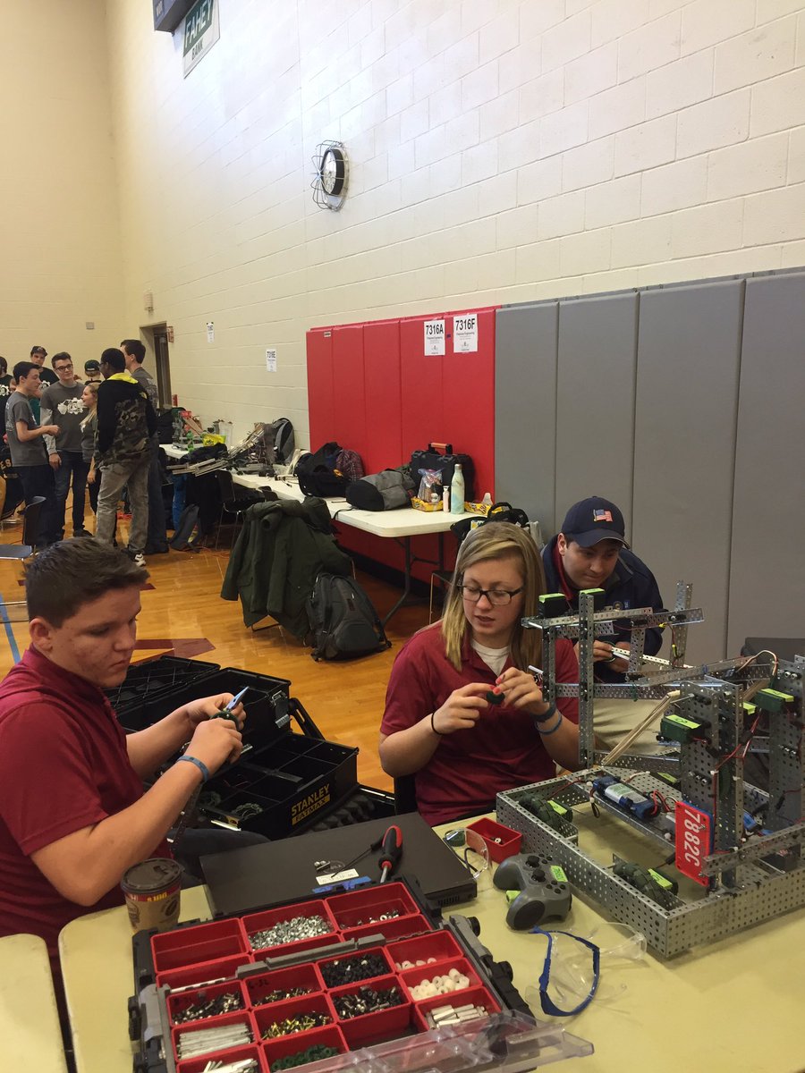 #mcctc Robotics Club making some last minute modifications to the robot at VEX Robotics Ohio State Championship Tournament.