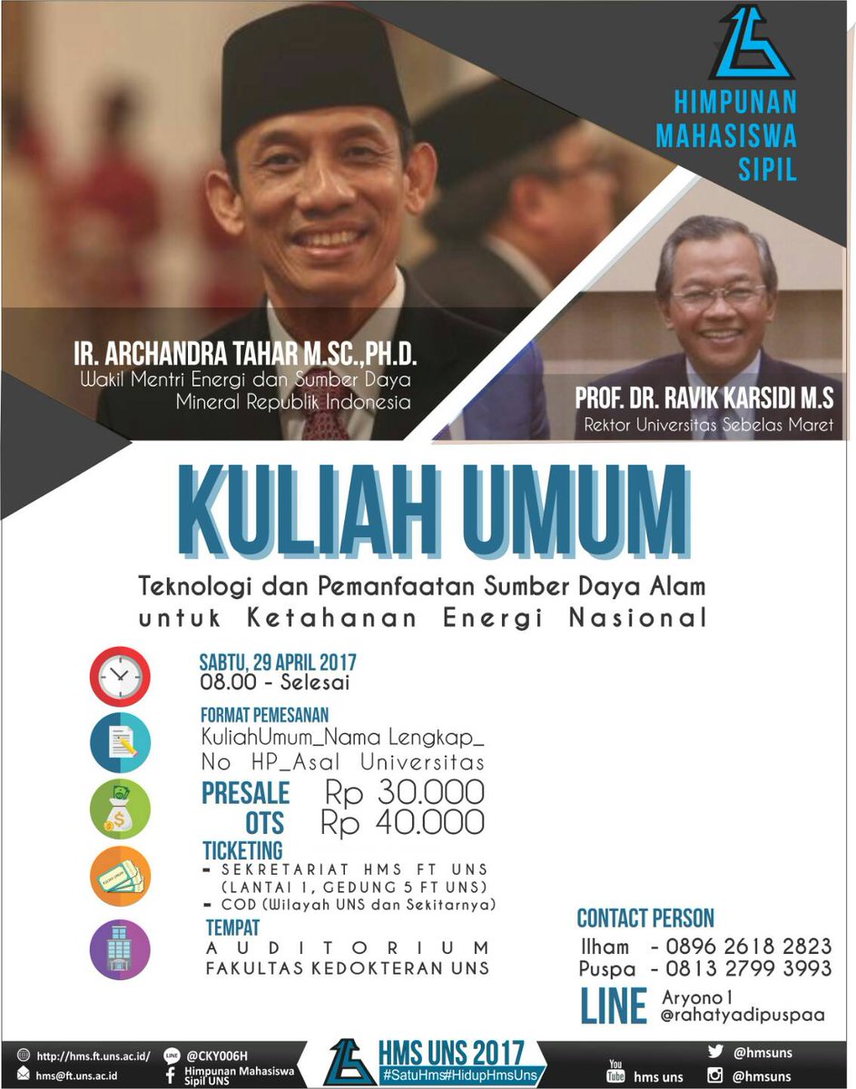 [KULIAH UMUM HMS FT UNS 2017]

Yuk jangan sampai kehabisan tiket, kapan lagi bertemu dengan bapak wakil menteri