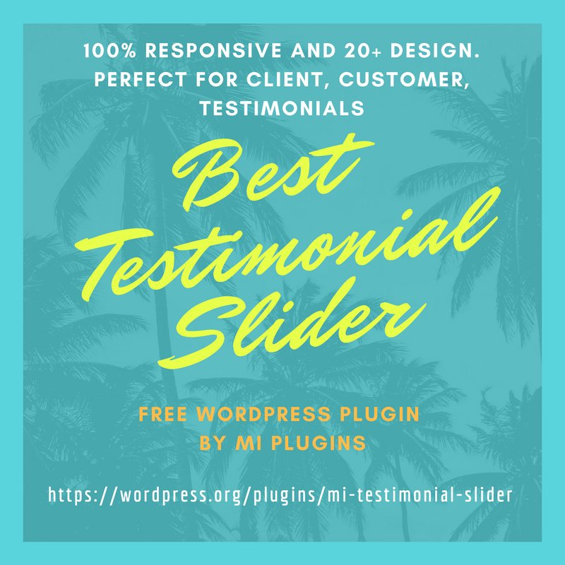 MiPlugins's tweet photo. Hi Guys 
MI Testimonial Slider plugin is 100% Free, Very Light weight, 
Fully Customizable &amp; More powerful.
https://t.co/n3UglQxxxx https://t.co/C1TGnKXMdH