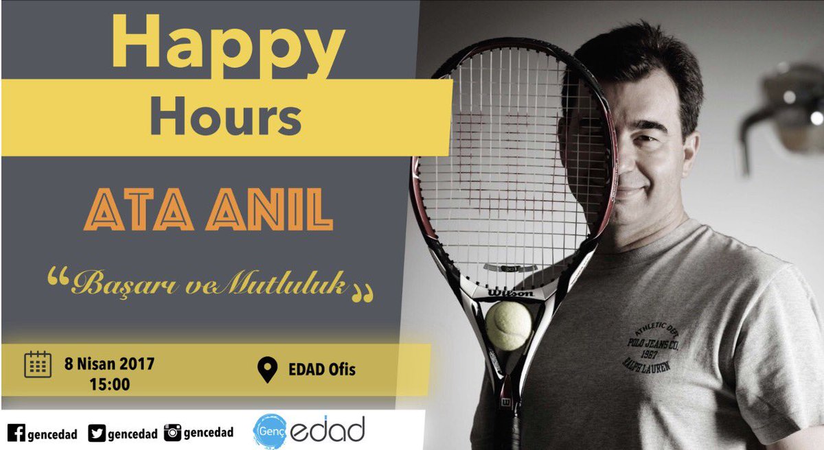 8 Nisan 2017 tarihinde saat 15.00' da Prof.Dr.Ata Anıl'ın ,"Başarı ve Mutluluk" isimli konuşmasını dinlemek için EDAD ofiste olacağız. 😊