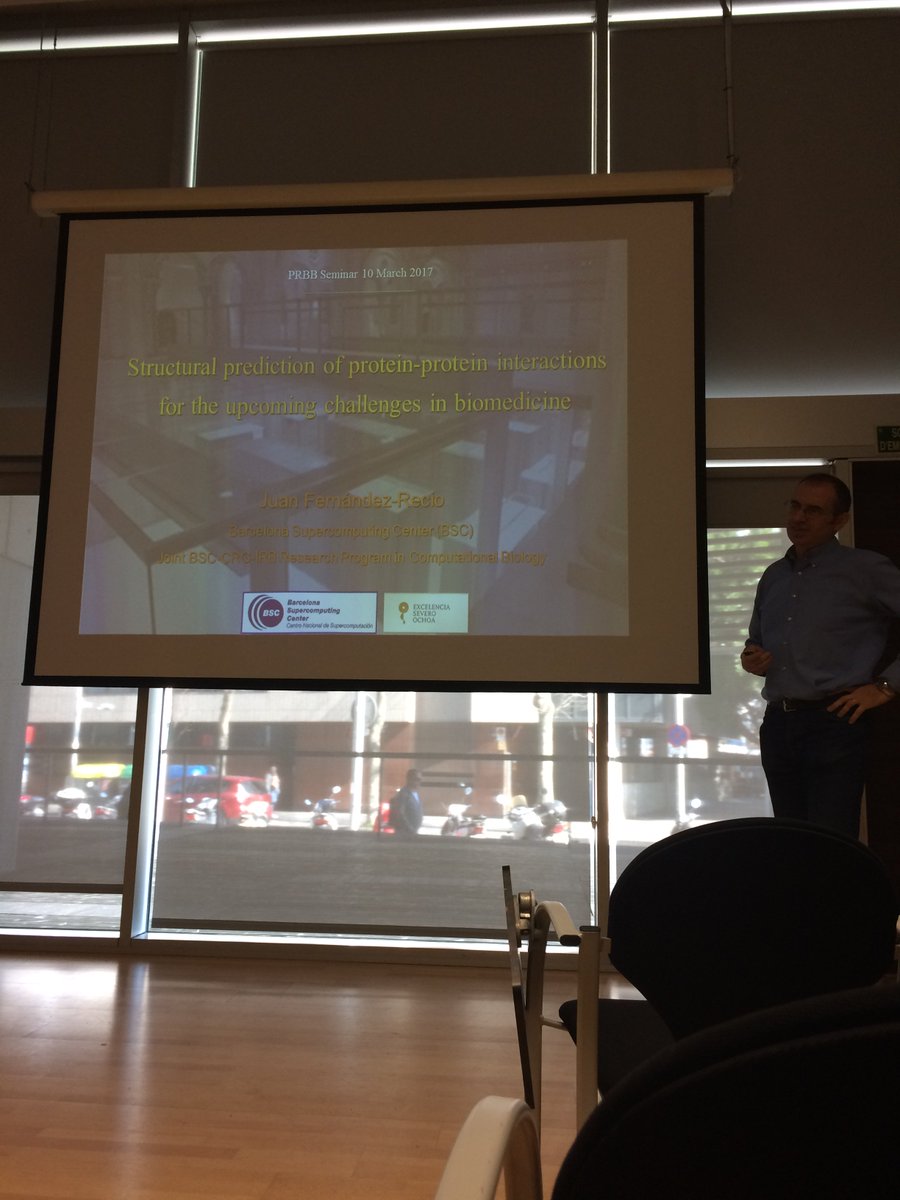 acellera's tweet photo. #ACELLERA Interesting seminar from Juan Fernandez Recio about protein-protein interaction at #PRBB https://t.co/AzNjZlhmbf