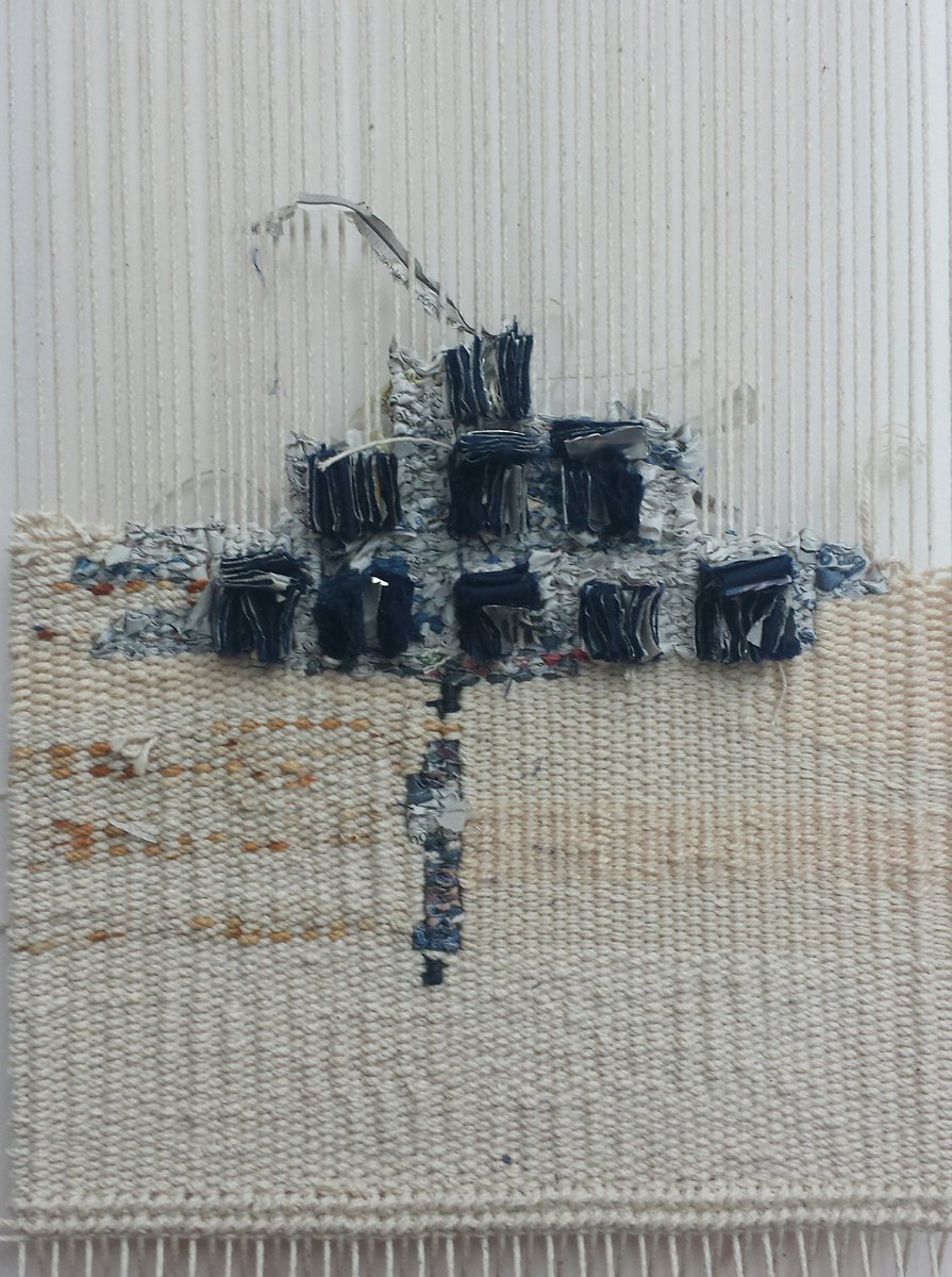 janevwalkley's tweet image. Work in progress for exhibit at Sunnybank Mill in May. Paper, foil, cotton.  #wip #indigo #tapestryweave #madeinyorkshire