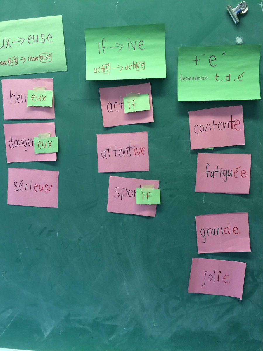 MsSribavan's tweet photo. Masculin and feminin adjectives #learnbyplaying #corefrench https://t.co/v9BCk1fvD3