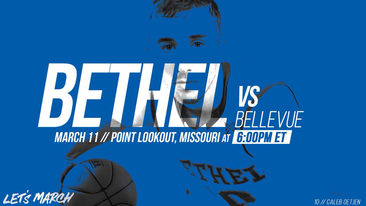 BethelHoops's tweet photo. GAMEDAY! #BethelHoops plays Bellevue University (Neb.) at 6:00pm ET in the #NAIADIIMBB National Quarterfinal. https://t.co/S7sYp2BS1m