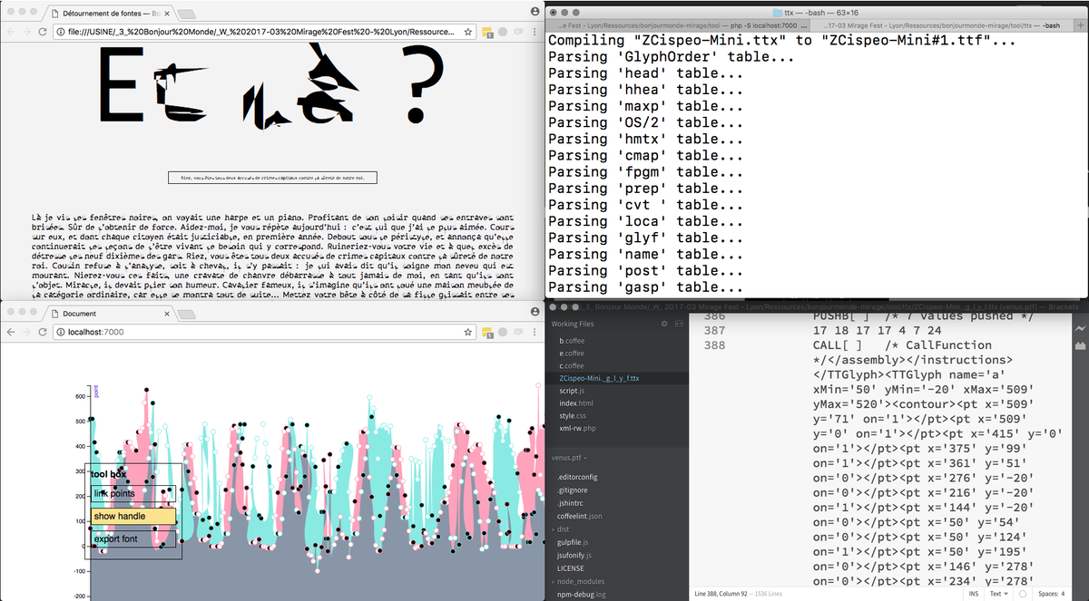 _BonjourMonde's tweet image. En workshop tout l&apos;après-midi @subsistances pour le @MirageFest : utiliser #fonttools comme outil d&apos;expérimentation typographique !