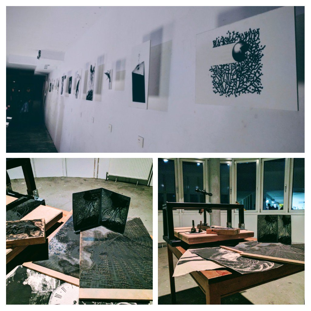 rose_oger's tweet photo. Last night's "Paper under control exhibition" by @EitanRieger and Dorota Orlof. Made in @FabLabBLN #glowsinthedark #gutenberg https://t.co/w8QKxIlu0I
