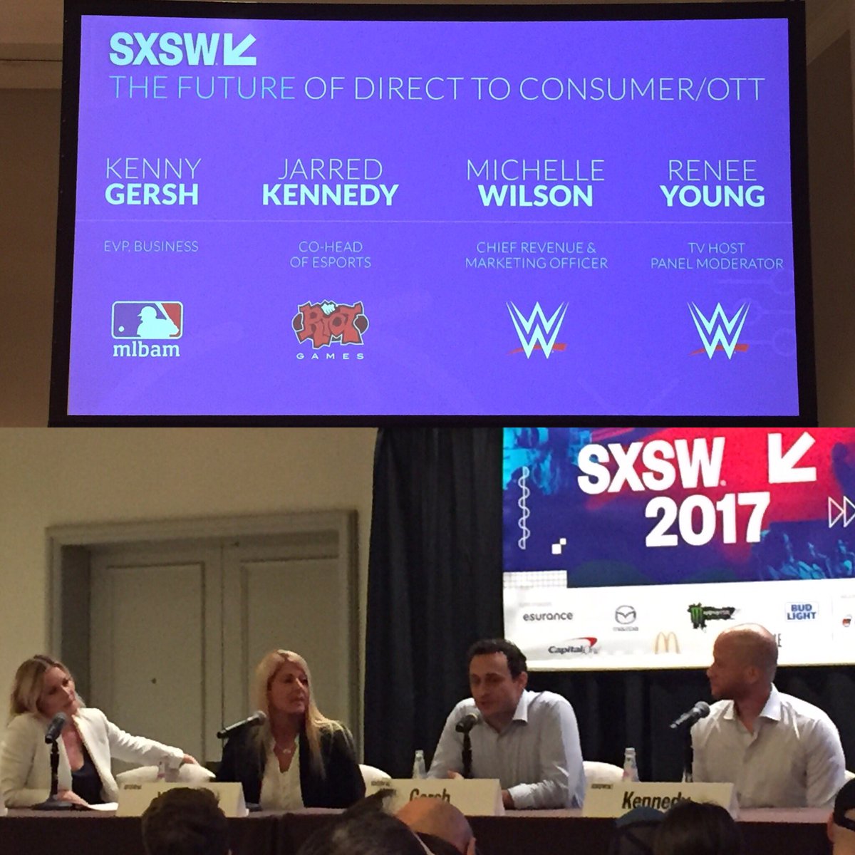 KerryPerse's tweet photo. Companies that challenge traditional business models don't have a playbook. @WWE cites David Carr's quote "long dark hallway". #futureofOTT https://t.co/xfDP3E8o5L