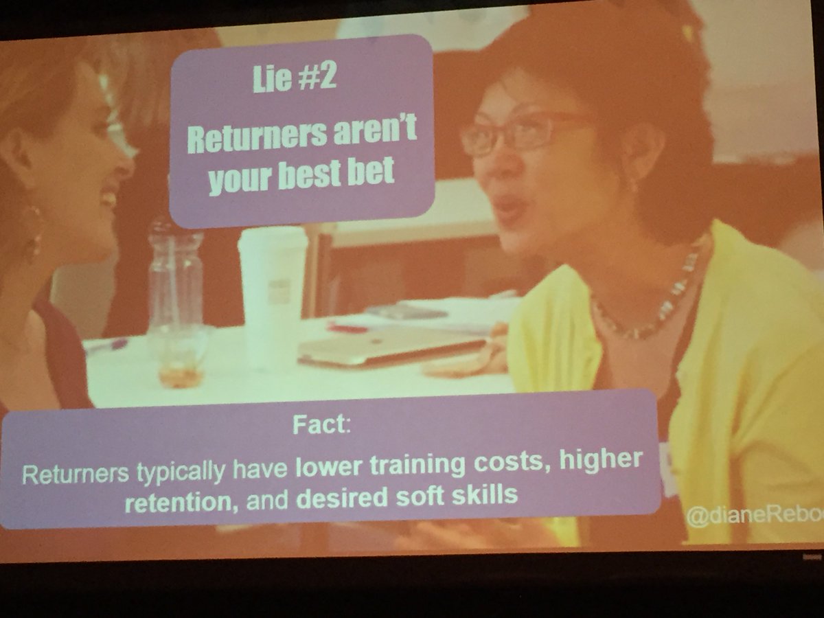 DarlaAlvarez's tweet photo. @dianereboot “Returners to workforce have lower training costs, higher retention, &amp; desired softskills” #sxsw 5 #wickedlies https://t.co/HKva2UP10W