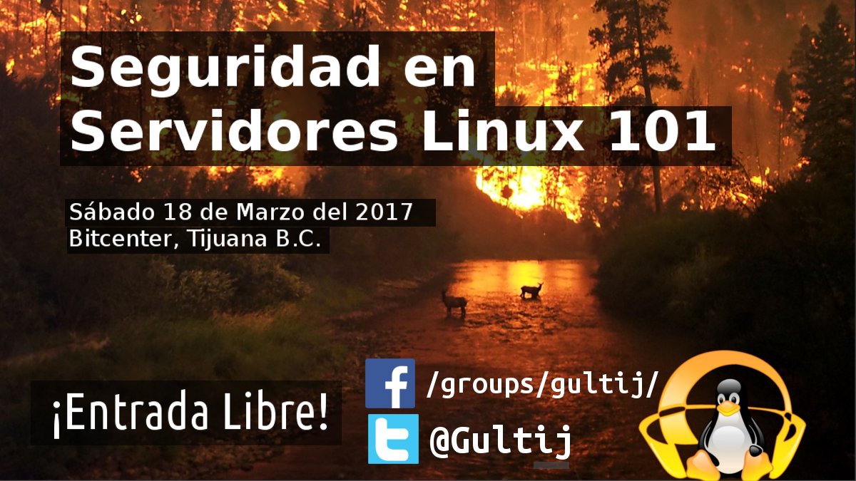 gultij's tweet photo. Reunión de @gultij Marzo 2017 - Seguridad en Servidores Linux 101 por @covarrubiasgg y @thekreek 

https://t.co/X2s4oCv2gz https://t.co/3iBGrlAGvW