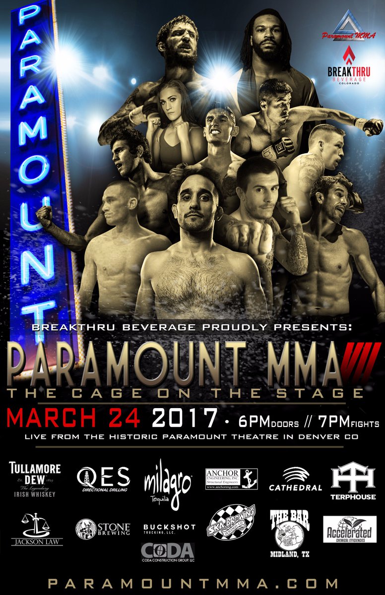 #ParamountMMA on March 24th. paramountmma.com. Get your tickets today altitudetickets.com. <a href="/BRogthePredator/">Brian Rogers aka B-Rog</a> @jmercadoMMA #Denver