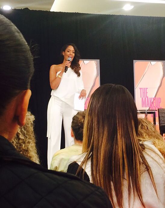 JulieSmithTV's tweet photo. FUN morning hosting The #MakeupDate ! Thank you @Bloomingdales #LenoxSquare for having me! Ivory jumpsuit by Halston avail at Bloomies. https://t.co/skSxLdSdgA