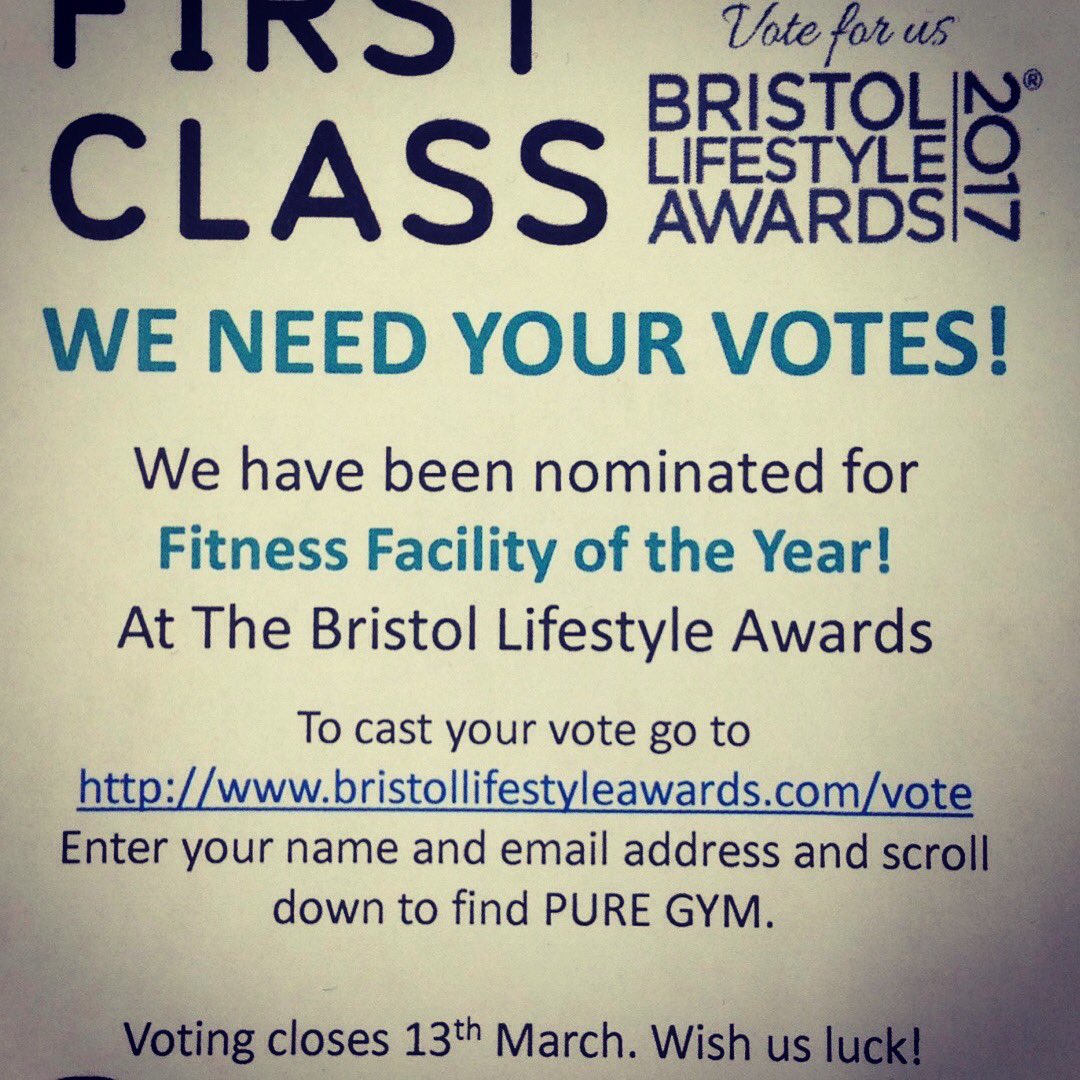 Only 3days left to cast your votes! #gym #bristol #lifestyleawards2017 #fitfam <a href="/bristolshopping/">Bristol Shopping</a> <a href="/PureGym_BHS/">PureGym_Harbourside</a>