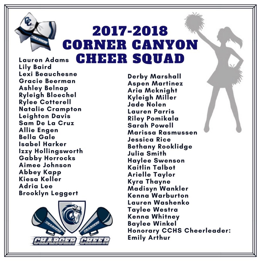 cheer_cchs's tweet image. Congratulations to the New 2017-2018 Corner Canyon Cheer Squad!!! 👏🏻 GO CHARGERS!! 🐴🎀