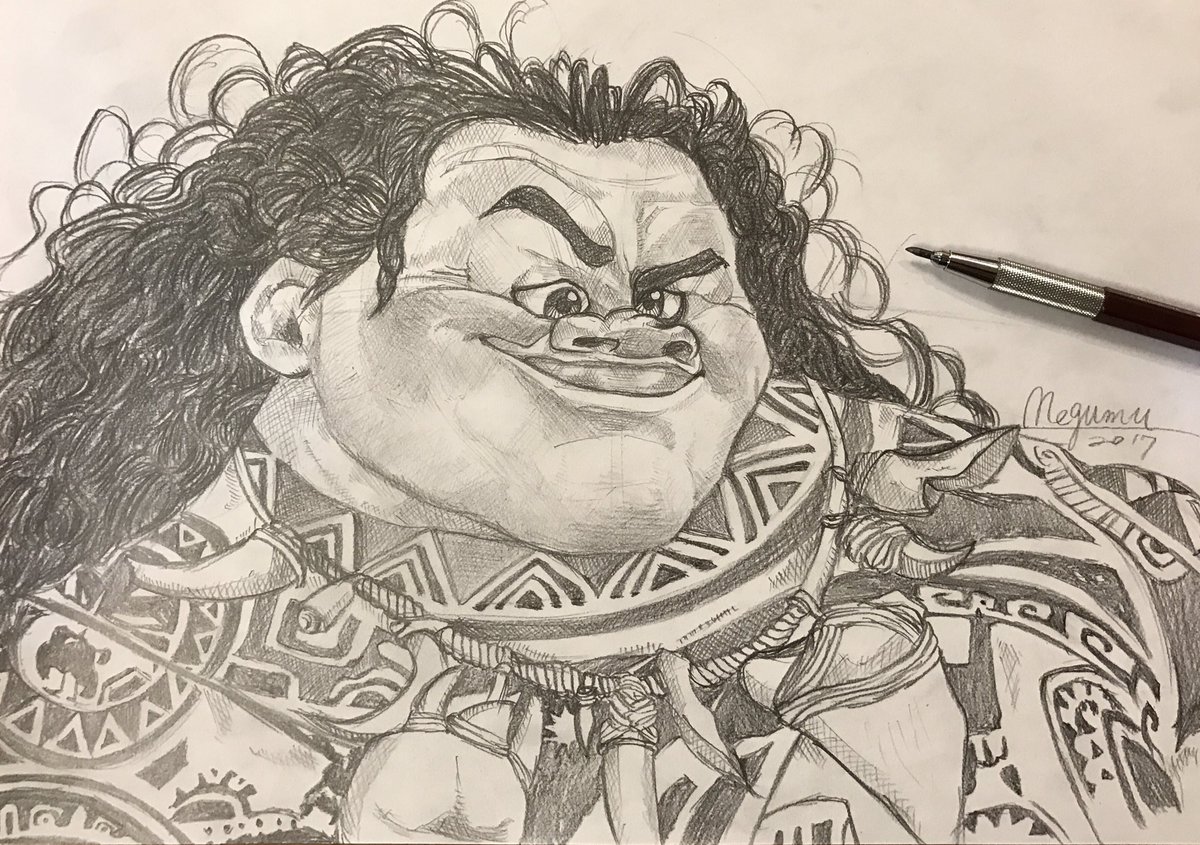 Megumu Moana モアナと伝説の海 Maui マウイ Illustration Doodle Cartoon Comics Art Pencil Disney 海 ハワイ イラスト