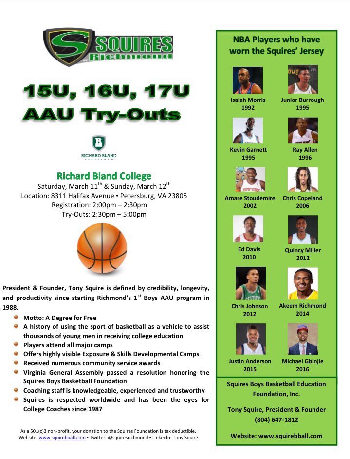 Btaylrd's tweet photo. If you want to be apart of a great, well known AAU basketball program, but more important fam based. Tryouts today!#Squires🏀 #ADegree4Free https://t.co/1Omq8SHgEN