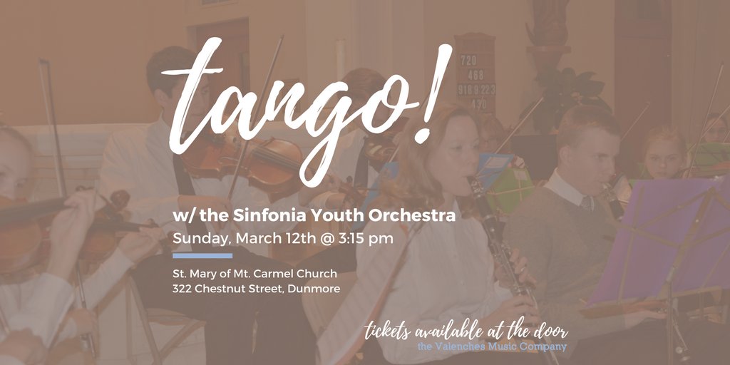 ValenchesMusic's tweet photo. It's time to TANGO! 💃 Join us Mar. 12th @ 3:15 pm \\ St. Mary of Mt. Carmel Church \\ 322 Chestnut Street #Dunmore \\ #violin #Scranton https://t.co/TgRBAsIYtO