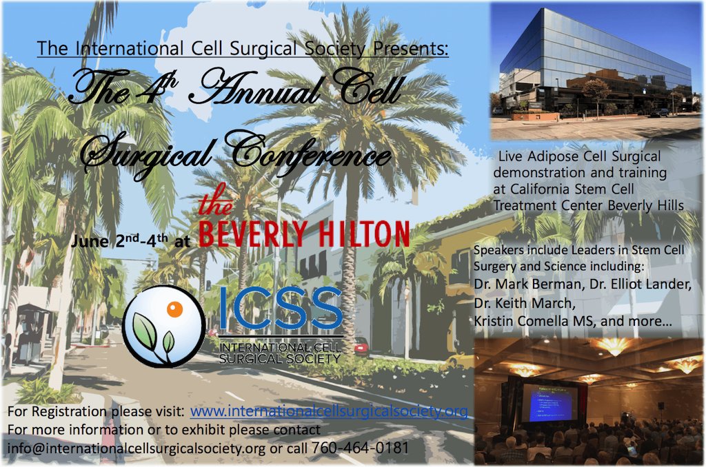 CellSurgicalNet's tweet image. The 4th Annual Cell Surgical Conference- this June 2nd-4th in Beverly Hills. 
Come see the latest in regenerative medicine!