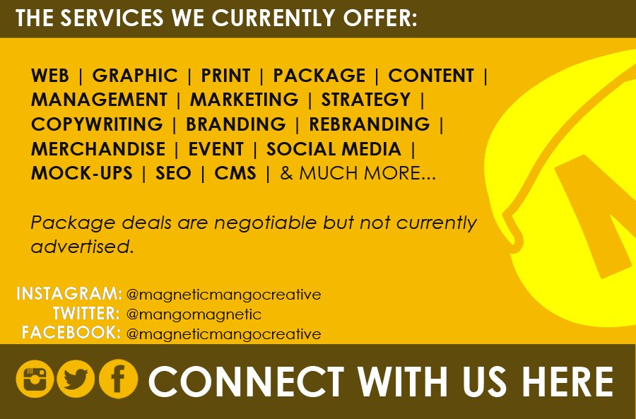 MangoMagnetic's tweet image. #MagneticMango #CreativeSolutions !
Our Services! Let us know if we can help you! 
#MagneticPHP