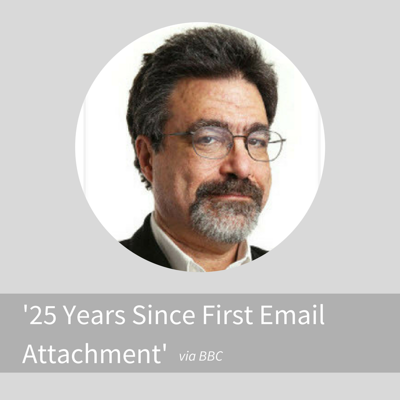 Mimecast's tweet photo. It's been 25 years since the first email attachment! Mimecast's @drmime joins @gcluley chatting to @BBCRoryCJ: https://t.co/pjEd2DQkRC https://t.co/32nADsKzZ7