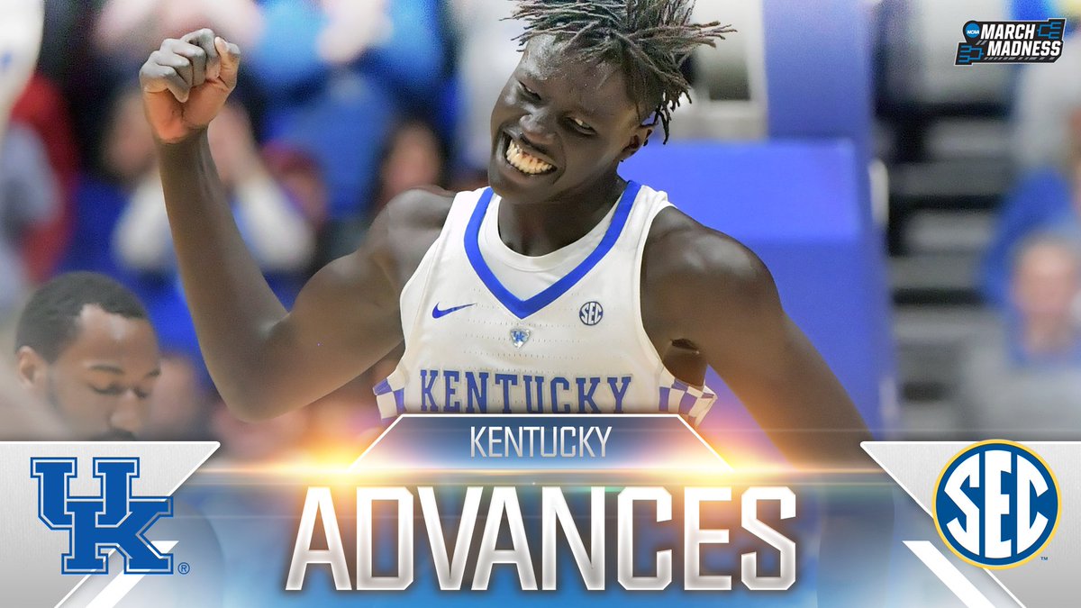 MarchMadnessMBB's tweet photo. Kentucky will play for its third straight SEC Tournament 🏆

No. 8 Wildcats oust Alabama, 79-74, in the semifinals. https://t.co/QnyFDvGA9F