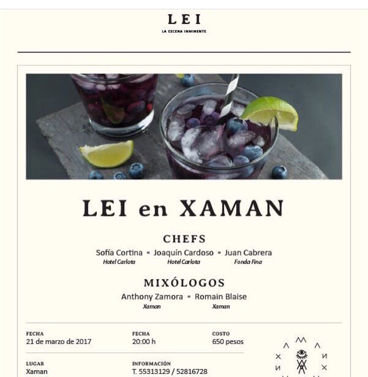 Primer evento de #lesecenainminente en #xamanbar que se llevara a cabo el 21 de marzo! No te lo pierdas mixologia y comida
