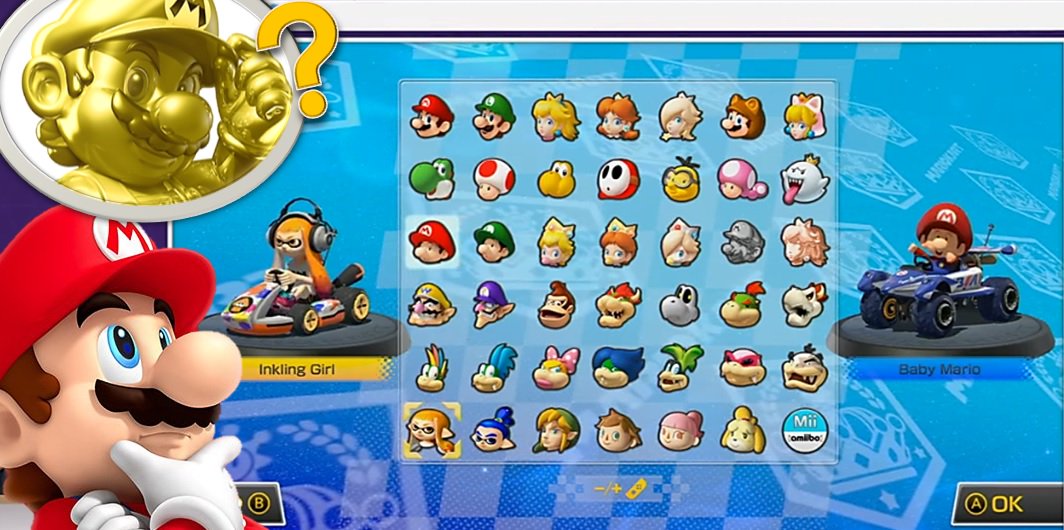 Twitter এ カオスクライマー マリオカート8 デラックス ３月１０日現在のキャラクターセレクト画面 右下の はやはりmiiだったようですね アレ そうなるとゴールドマリオはどこに 前にアーケードグランプリdxに参戦していた時のようにメタルマリオのカラー