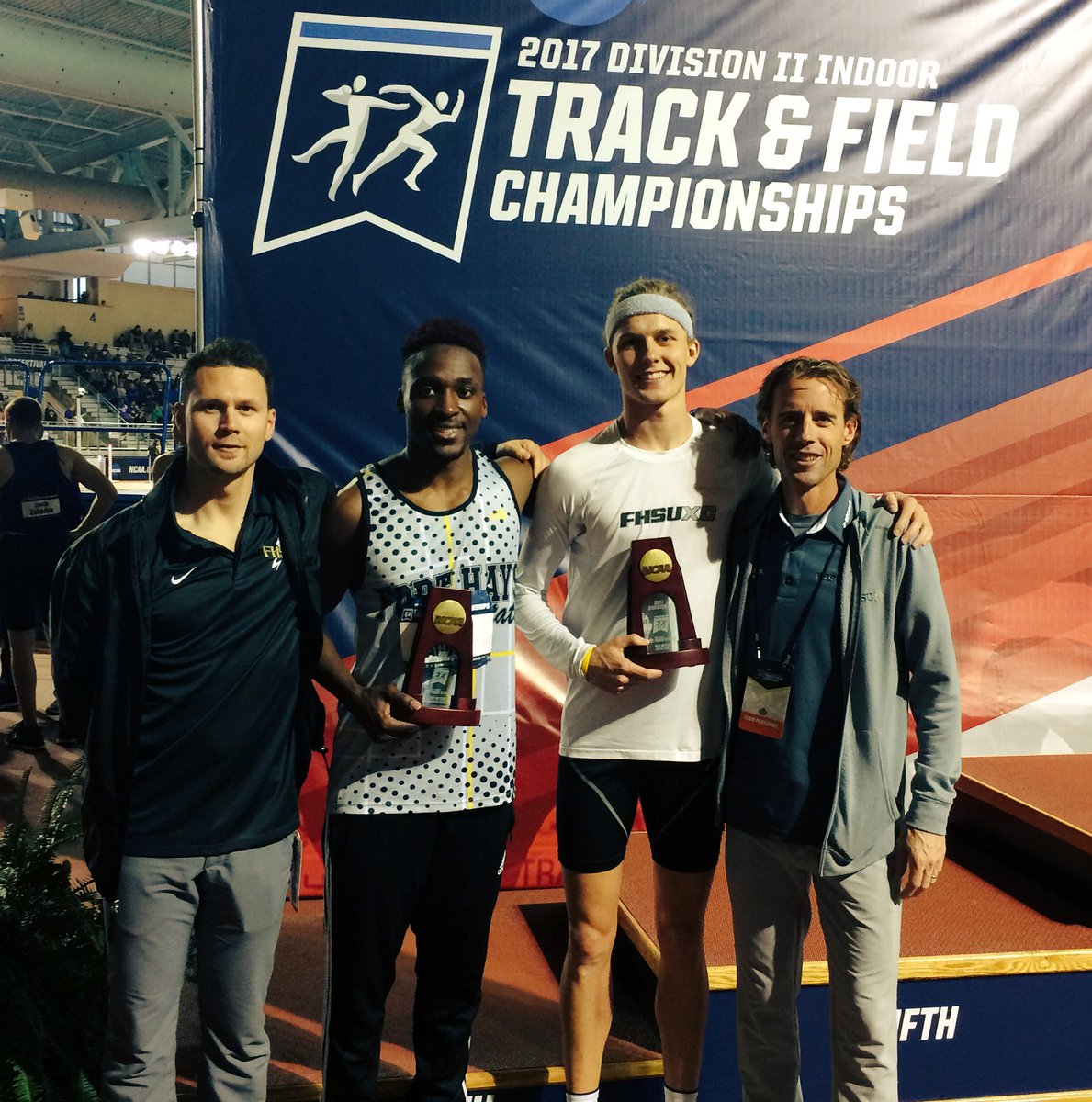 FHSUTRACK_XC's tweet photo. Mission accomplished at the NCAA Championships.  Two All-Americans heading back to Hays! #RoarTigers https://t.co/wATjbnkmpN