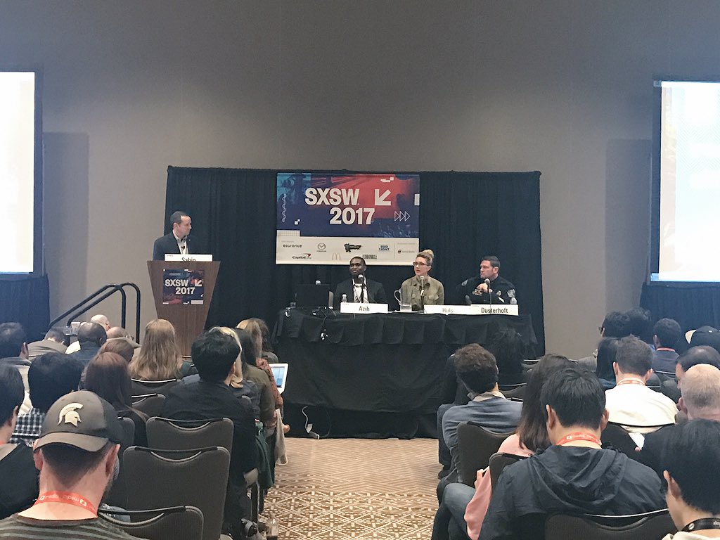 BluetoothSIG's tweet photo. First things first, @emanAzih shares that #beacons allow our cities to improve both safety and security. #BlueAtSXSW #SXSW https://t.co/7WYoyTp3mO